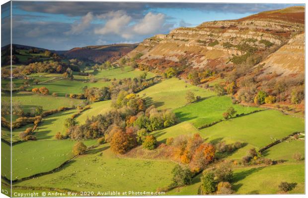 Eglwyseg Rocks from Castell Dinas Bran Canvas Print by Andrew Ray