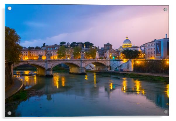 Amazing evening view over River Tiber and its brid Acrylic by Erik Lattwein