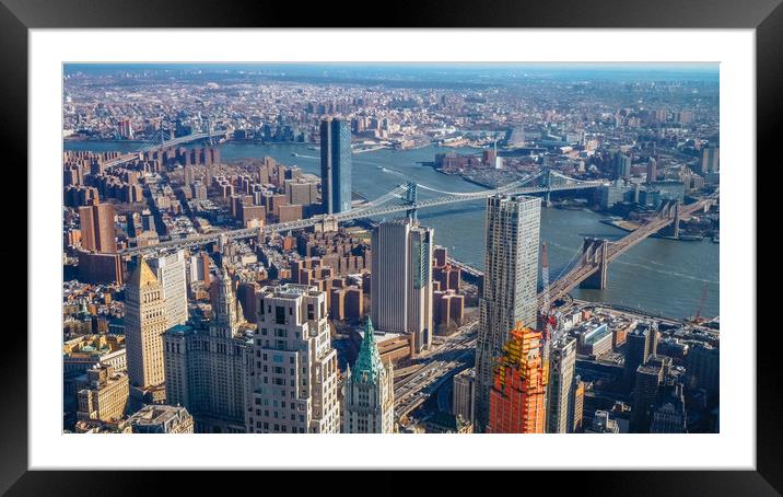 Wide angle aerial view over Manhattan New York Framed Mounted Print by Erik Lattwein