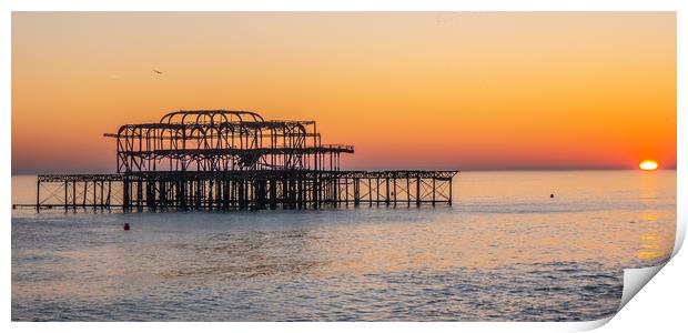 Old Brighton Pier in the sunset Print by Erik Lattwein