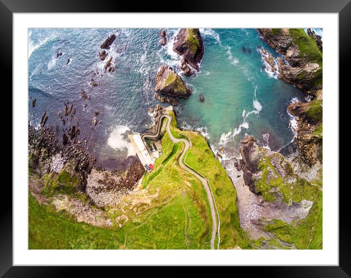 Amazing aerial view over Dunquin Pier Ireland on D Framed Mounted Print by Erik Lattwein