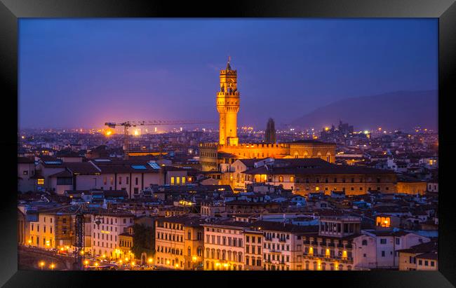 Panoramic view over the city of Florence from Mich Framed Print by Erik Lattwein