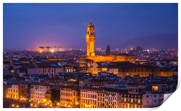 Panoramic view over the city of Florence from Mich Print by Erik Lattwein