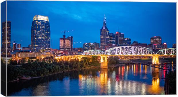 Nashville by night - amazing view over the skyline Canvas Print by Erik Lattwein