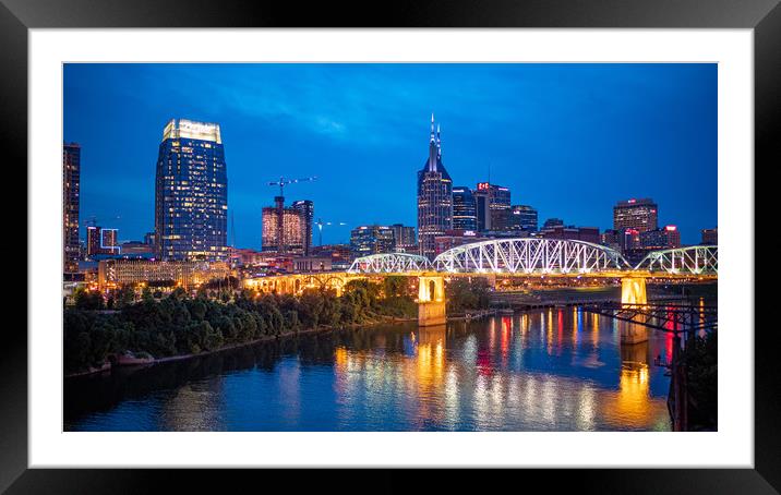 Nashville by night - amazing view over the skyline Framed Mounted Print by Erik Lattwein