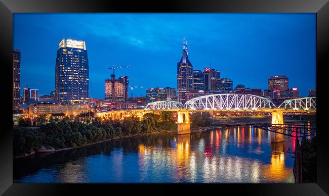 Nashville by night - amazing view over the skyline Framed Print by Erik Lattwein