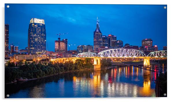 Nashville by night - amazing view over the skyline Acrylic by Erik Lattwein