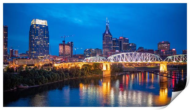 Nashville by night - amazing view over the skyline Print by Erik Lattwein
