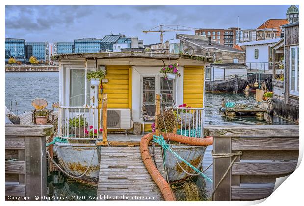 gangway to a romantic houseboat with flowers on th Print by Stig Alenäs