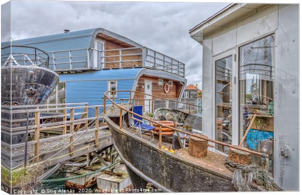 Gangway to old rusty houseboats in the Habour of C Canvas Print by Stig Alenäs