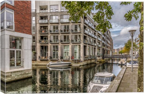 Waterfront apartments with boats at quayside in th Canvas Print by Stig Alenäs