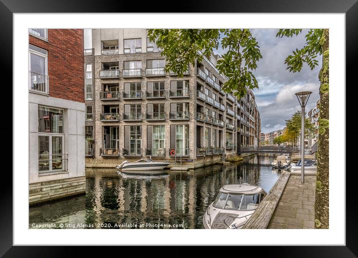 Waterfront apartments with boats at quayside in th Framed Mounted Print by Stig Alenäs