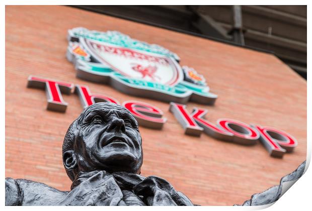 Bill Shankly statue under The Kop sign Print by Jason Wells