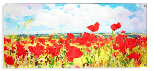 Digital watercolour of poppy field against clouds  Acrylic by Kevin Hellon