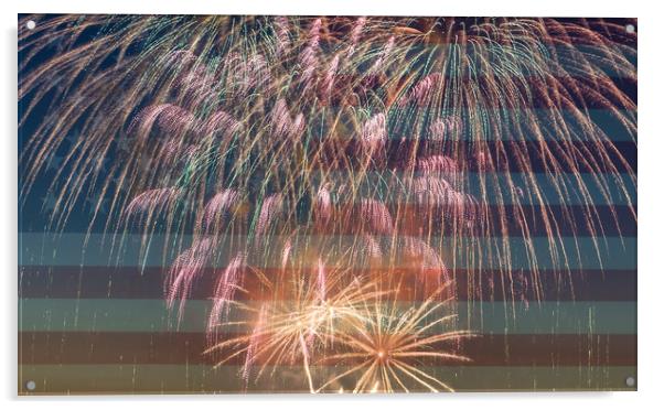 Flag of United States of America with Fireworks fo Acrylic by Thomas Baker