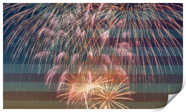 Flag of United States of America with Fireworks fo Print by Thomas Baker
