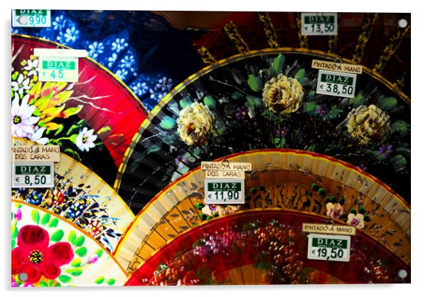This a snapshot of some colorful fans in a shop wi Acrylic by Jose Manuel Espigares Garc