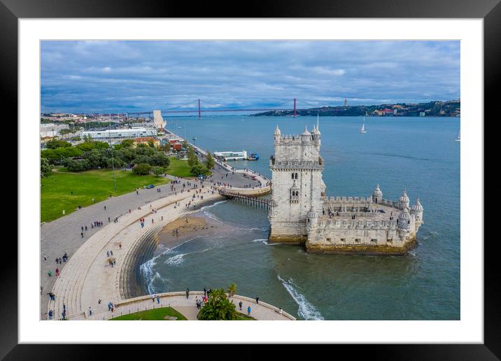 Amazing view over Belem Tower in Lisbon Portugal Framed Mounted Print by Erik Lattwein