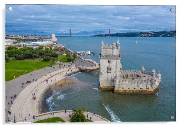 Amazing view over Belem Tower in Lisbon Portugal Acrylic by Erik Lattwein