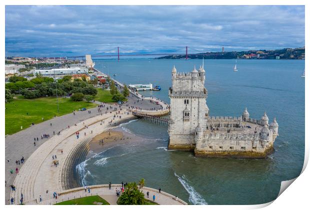Amazing view over Belem Tower in Lisbon Portugal Print by Erik Lattwein