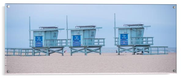 Lifeguard towers at Venice Beach California Acrylic by Erik Lattwein
