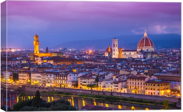 The city of Florence in the evening - panoramic vi Canvas Print by Erik Lattwein