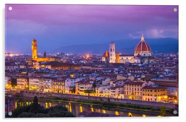 The city of Florence in the evening - panoramic vi Acrylic by Erik Lattwein