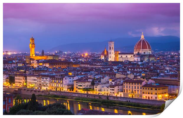 The city of Florence in the evening - panoramic vi Print by Erik Lattwein