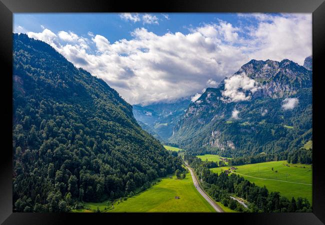 Wonderful aerial view over a valley in the Swiss A Framed Print by Erik Lattwein
