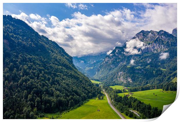 Wonderful aerial view over a valley in the Swiss A Print by Erik Lattwein