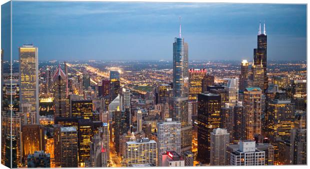 Chicago from above - amazing aerial view in the ev Canvas Print by Erik Lattwein