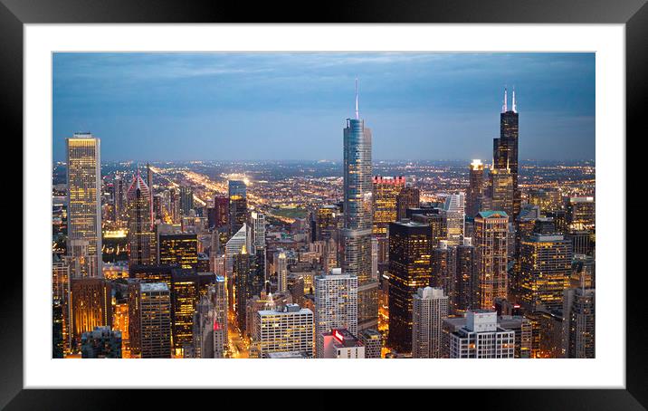 Chicago from above - amazing aerial view in the ev Framed Mounted Print by Erik Lattwein