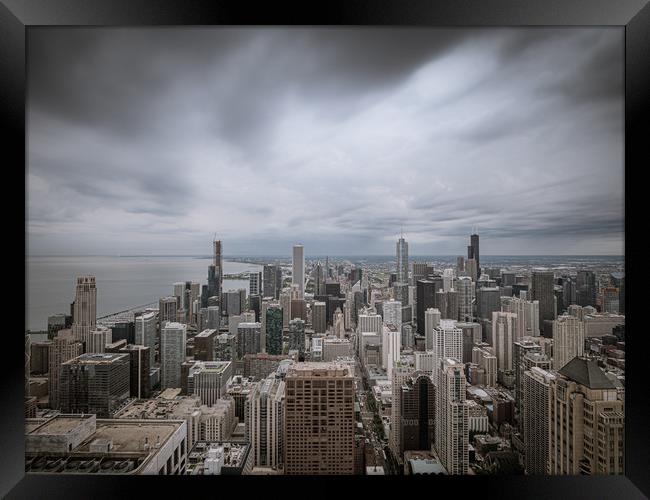 Chicago from above with a dramatic sky Framed Print by Erik Lattwein