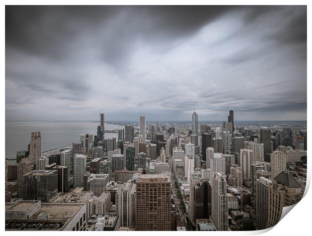 Chicago from above with a dramatic sky Print by Erik Lattwein