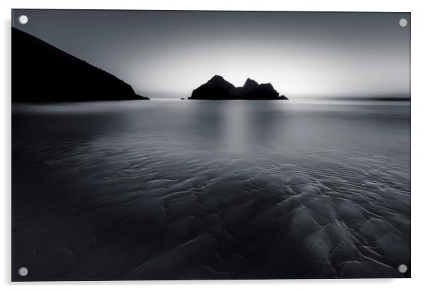 Twilight Contrasts, Holywell Bay, Cornwall Acrylic by Mick Blakey