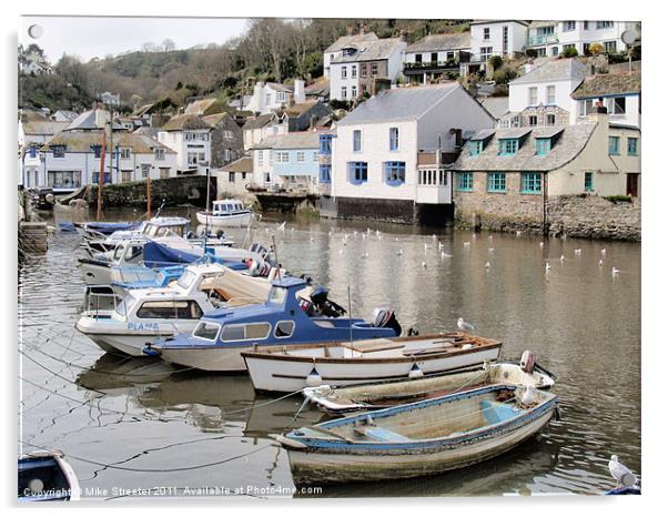 Polperro Harbour Acrylic by Mike Streeter