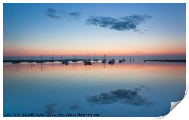 Misty dawn at Brancaster Staithe Print by David Powley