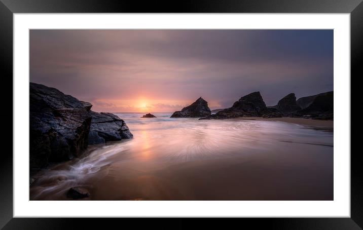 Sunset, Bedruthan Steps, Cornwall Framed Mounted Print by Mick Blakey