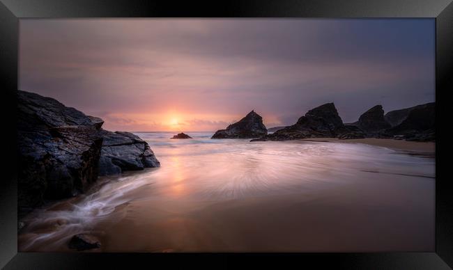 Sunset, Bedruthan Steps, Cornwall Framed Print by Mick Blakey