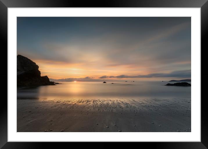 Setting Sun, Porthcothan Beach, Cornwall Framed Mounted Print by Mick Blakey