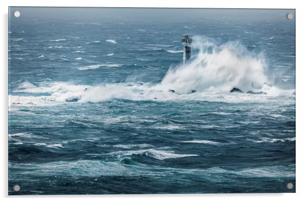 Longships Lighthouse, Lands End, Cornwall Acrylic by Mick Blakey