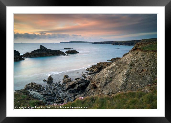 Porthcothan Bay at sunset Framed Mounted Print by Andrew Ray