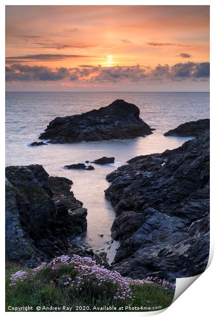 Porth Mear sunset Print by Andrew Ray