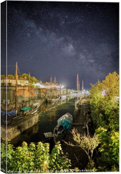 Milky Way over Charlestown Dock Canvas Print by Andrew Ray