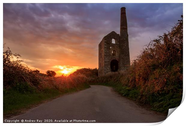 North Wheal Grambler Engine House Print by Andrew Ray