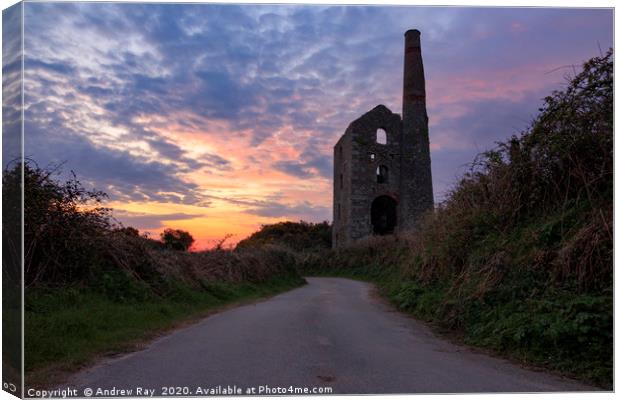 Sunrise at North Wheal Grambler Engine House Canvas Print by Andrew Ray