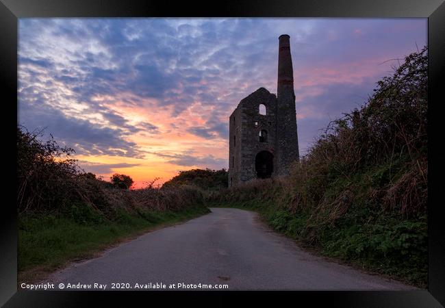 Sunrise at North Wheal Grambler Engine House Framed Print by Andrew Ray