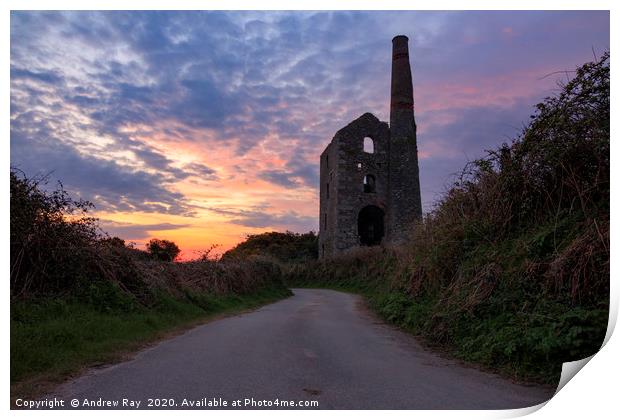 Sunrise at North Wheal Grambler Engine House Print by Andrew Ray