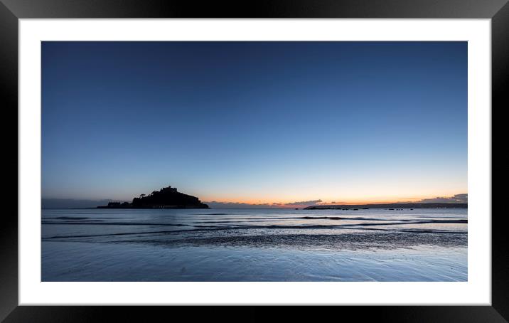Silhouette of St Michaels Mount, Cornwall Framed Mounted Print by Mick Blakey