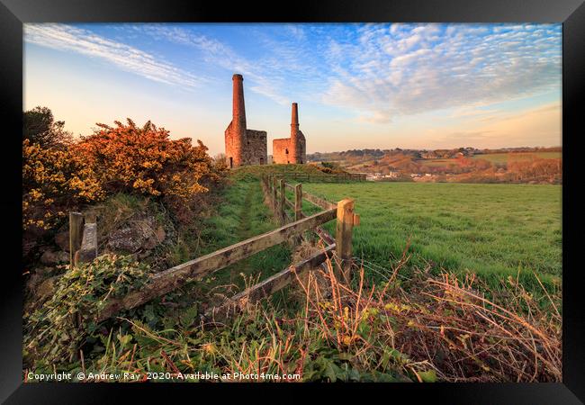 Morning at Wheal Unity Wood Engine Houses Framed Print by Andrew Ray